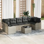 Ensemble de canapé de jardin 8 pièces avec coussins gris clair en poly rattan