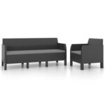 vidaXL Salon de jardin 2 Pièces avec coussins PP Rotin Anthracite