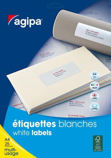 P25  Feuilles 100 Étiquettes Dos Clas Multi-Usage 190X60