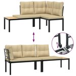 vidaXL Salon de jardin avec coussins 4 Pièces noir acier enduit de poudre