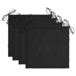 vidaXL Chaises de jardin et coussins noir lot de 4 Bois de teck massif
