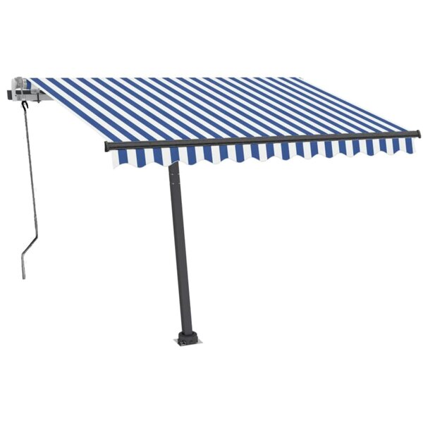 vidaXL Auvent manuel rétractable avec LED 350x250 cm Bleu et blanc