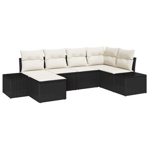 vidaXL Ensemble de canapé de jardin 6 Pièces Noir et Crème polyrotin