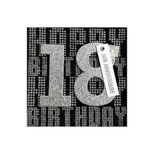 Carte de voeux glamour - anniversaire - 18 ans noir argenté