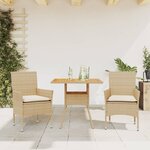 vidaXL Ensemble à manger de jardin et coussins 3Pièces beige rotin acacia
