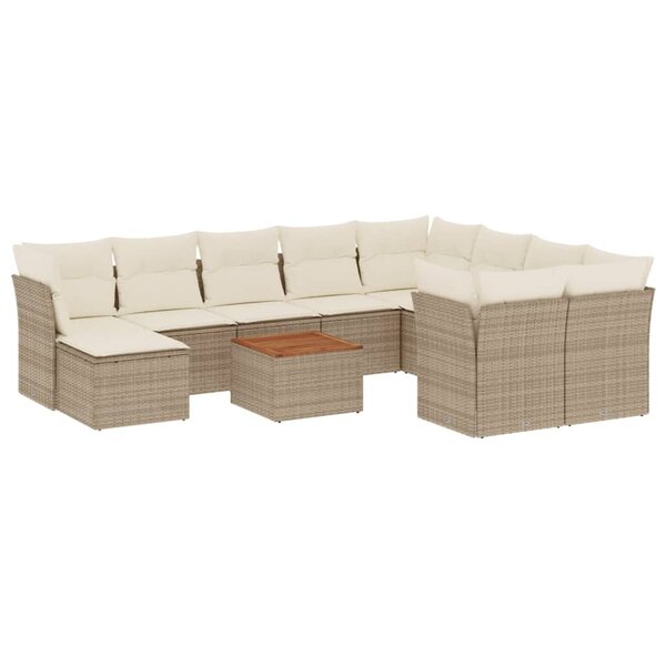 vidaXL Salon de jardin 11 Pièces avec coussins beige résine tressée