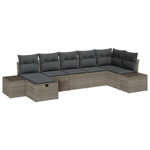 vidaXL Ensemble de canapé de jardin 7 pièces avec coussins gris en rotin poly