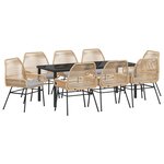 vidaXL Ensemble de Salle à Manger de Jardin 9 Pièces avec Coussins Marron Poly Rattan