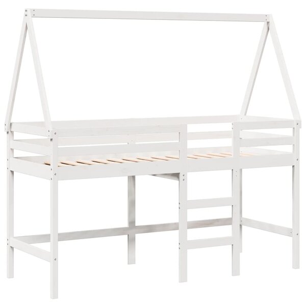 vidaXL Lit superposé et échelle et toit blanc 80x200cm bois pin massif