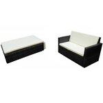 vidaXL Salon de jardin 2 Pièces avec coussins Résine tressée Noir