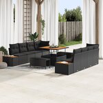 Ensemble de canapé de jardin de 11 pièces avec coussins Rotin poly noir Acacia