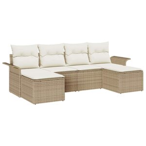vidaXL Ensemble de canapé de jardin 6 Pièces Beige polyrotin