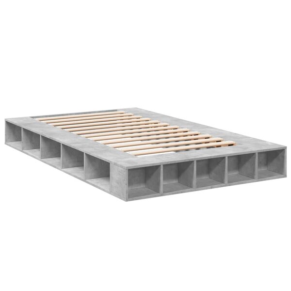 vidaXL Cadre de lit gris béton 135x190 cm bois d'ingénierie