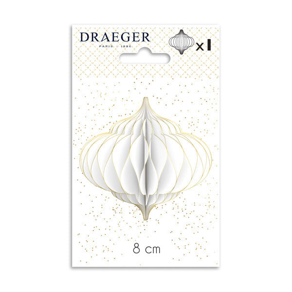 Boule En Papier Blanche - Nid D'abeille - Finitions Paillettes Dorées - Décoration Noël - 8x14 Cm - Draeger paris