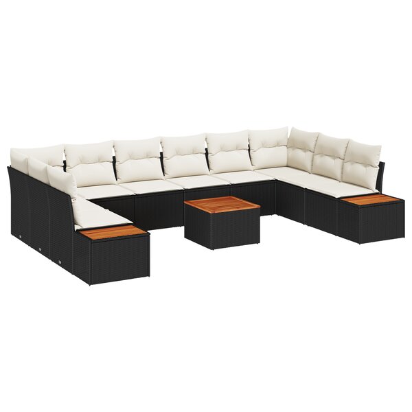 vidaXL Ensemble de canapés de jardin 11 pièces avec coussins Noir Rotin synthétique Acacia