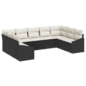 vidaXL Ensemble de Salle à Manger de Jardin de 9 Pièces avec Coussins en Rattan Poly Noir