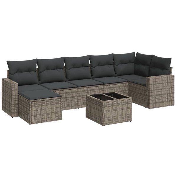 vidaXL Salon de jardin 8 Pièces avec coussins gris résine tressée