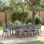 Ensemble de salle à manger de jardin de 10 pièces avec coussins Gris Poly Rattan