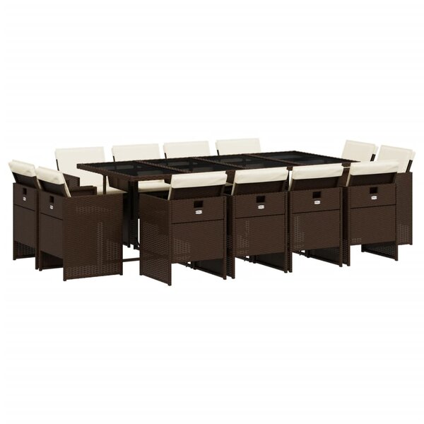 vidaXL Ensemble à manger de jardin avec coussins 13 Pièces marron rotin
