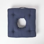 Coussin bouée en velours de coton - Bleu marine - HOMESCAPES