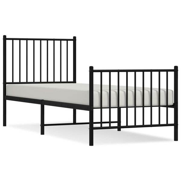 vidaXL Cadre de lit métal avec tête de lit/pied de lit noir 75x190 cm