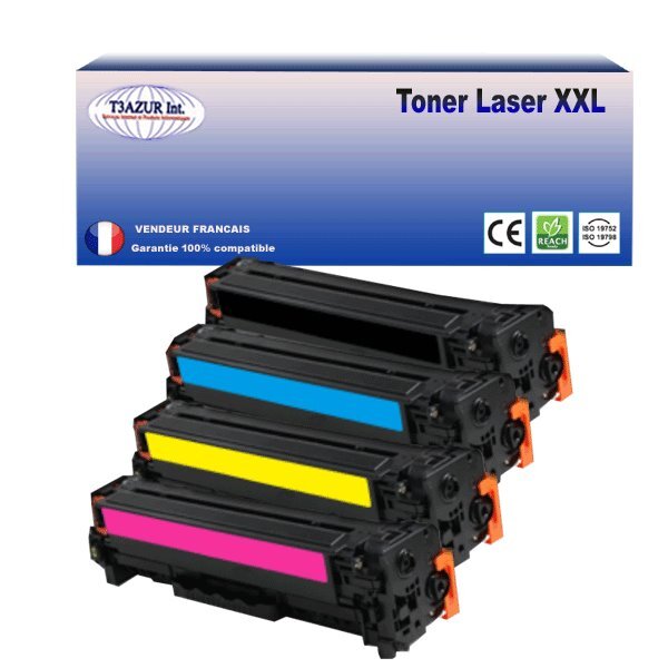 T3AZUR - Lot de 4 Toners compatibles avec Canon 045H pour Canon MF-631Cn  MF-633Cdw  MF-635Cx (Noir+Couleur)