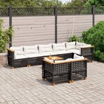 vidaXL Salon de jardin 9 Pièces avec coussins noir résine tressée