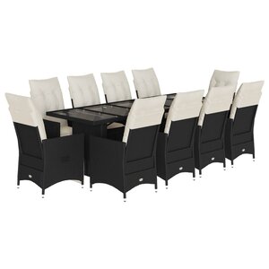 vidaXL Ensemble de bistro de jardin 11 Pièces coussins noir poly rotin