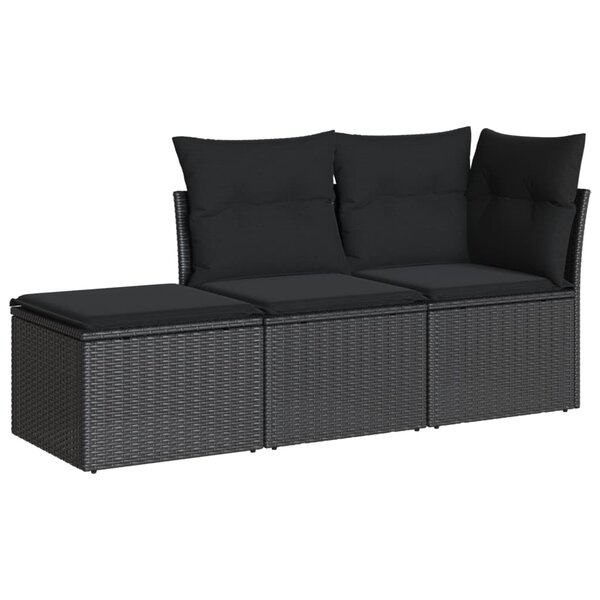 vidaXL Salon de jardin 3 Pièces avec coussins noir résine tressée