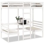 vidaXL Lit mezzanine avec bureau et chaises blanc 90x200 cm pin massif