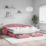 vidaXL Lit de jour avec gigogne et tiroirs rose 90x200 cm velours