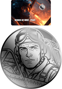 Monnaie HEROES OF WW2 PILOT 1/500 Oz Médaille Platine 25$ Liberia 2026 (PRÉCOMMANDE)