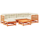 vidaXL Salon de jardin 7 Pièces avec coussins cire marron bois pin massif
