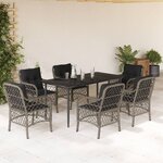vidaXL Ensemble à manger de jardin et coussins 7 Pièces gris rotin