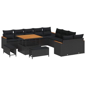 vidaXL Ensemble de canapé de jardin 13 Pièces Noir Poly rotin