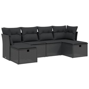 vidaXL Salon de jardin 6 Pièces avec coussins noir résine tressée