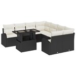 Ensemble de Canapé de Jardin 9 Pièces avec Coussins en Rattan Poly Noir