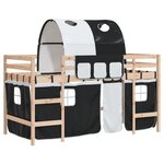 vidaXL Lit mezzanine enfants et tunnel blanc/noir 80x200cm pin massif