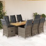 vidaXL Ensemble à manger de jardin 9 Pièces coussins gris résine tressée