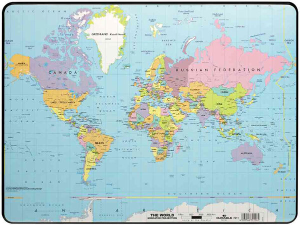 Sous-main 'mappemonde' THE WORLD Plastique anti-dérapant 530 x 400 mm DURABLE