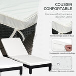 Lot de 2 bains de soleil transats - grand confort - dossier inclinable multi-positions - matelas fournis crème - résine tressée 4 fils noir