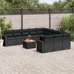 vidaXL Salon de jardin 12 Pièces avec coussins noir résine tressée