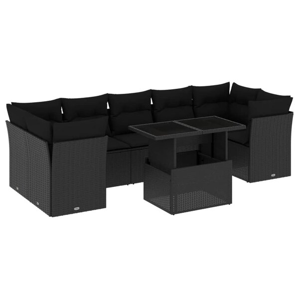 vidaXL Salon de jardin 8 Pièces avec coussins noir résine tressée