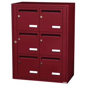 Bloc collectif leabox.com 2x3 grade 3 simple face Intérieur fixation murale Rouge pourpre RAL 3004 finition brillante