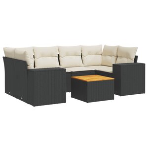 vidaXL Salon de jardin 7 Pièces avec coussins noir résine tressée