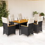 vidaXL Ensemble à manger de jardin coussins 7Pièces Noir Résine tressée