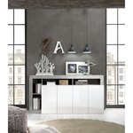 Buffet Maestro effet béton & laqué blanc brillant 4 portes - 184 x 42 x Hauteur 93 cm
