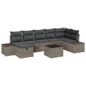 vidaXL Ensemble de canapé de jardin 8 pièces avec coussins gris en rotin synthétique