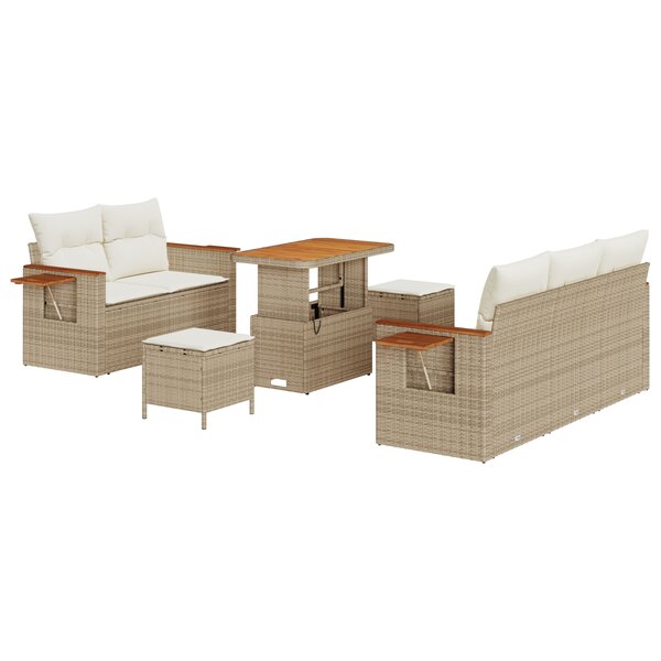 Ensemble de canapés de jardin 8 pièces avec coussins beiges en poly rattan
