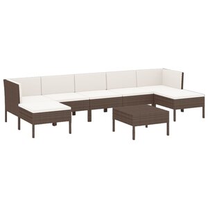 vidaXL Salon de jardin 8 Pièces avec coussins résine tressée marron